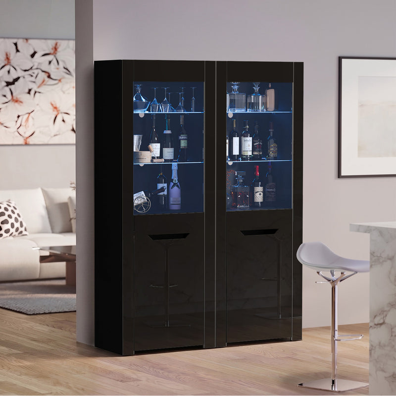 Oikiture Display Cabinet Sideboard High Gloss Cupboard LED Black