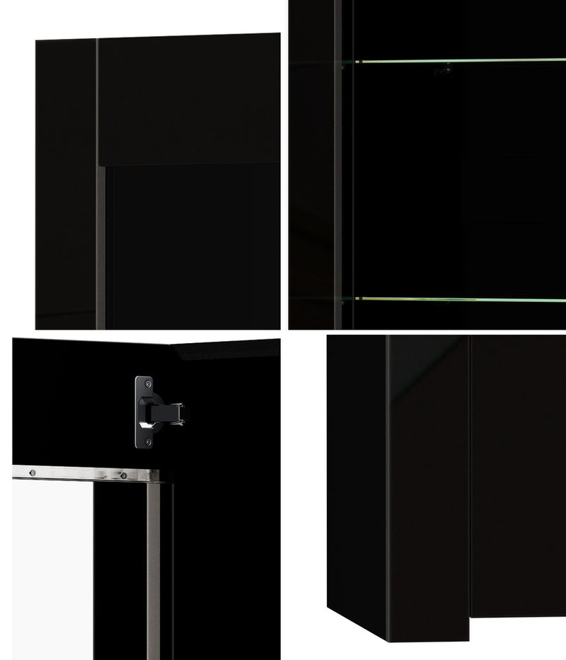 Oikiture Display Cabinet Sideboard High Gloss Cupboard LED Black