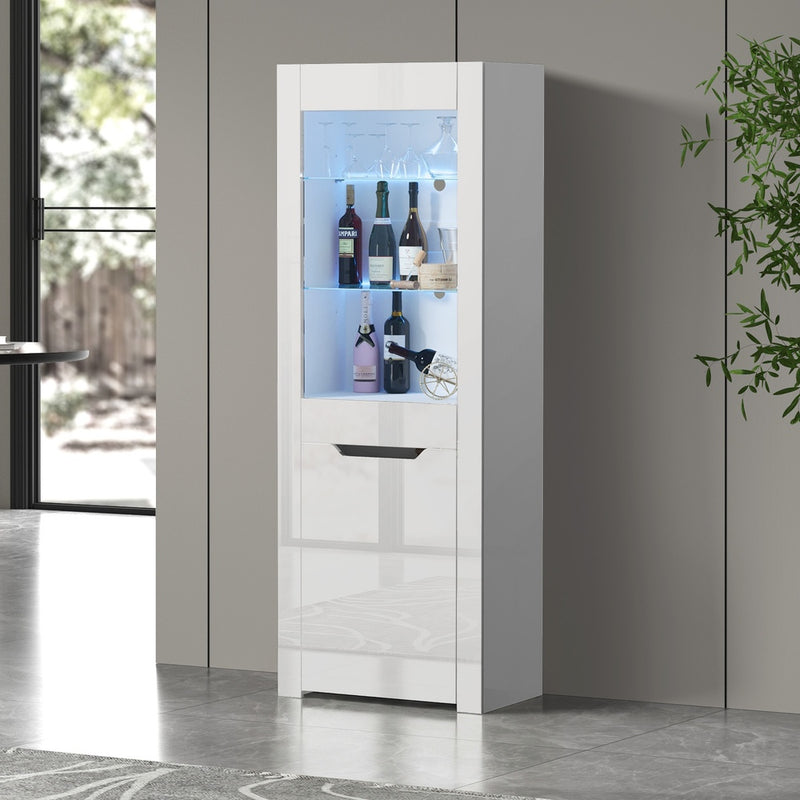 Oikiture Display Cabinet Sideboard High Gloss Cupboard LED White