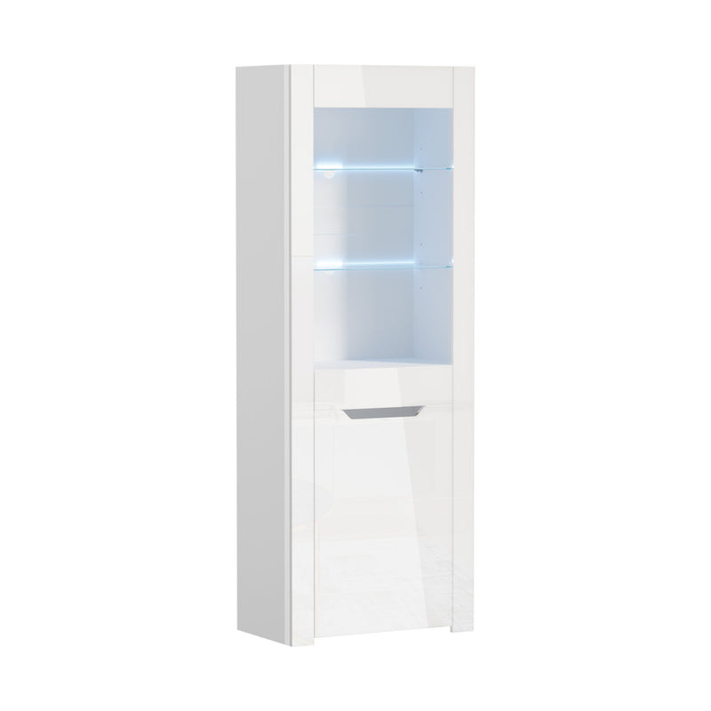 Oikiture Display Cabinet Sideboard High Gloss Cupboard LED White