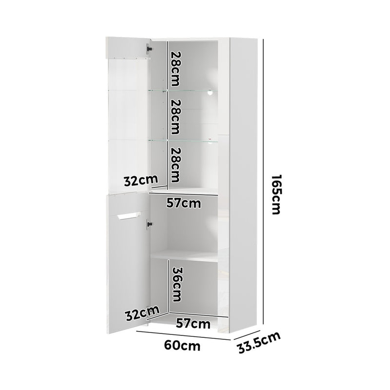Oikiture Display Cabinet Sideboard High Gloss Cupboard LED White