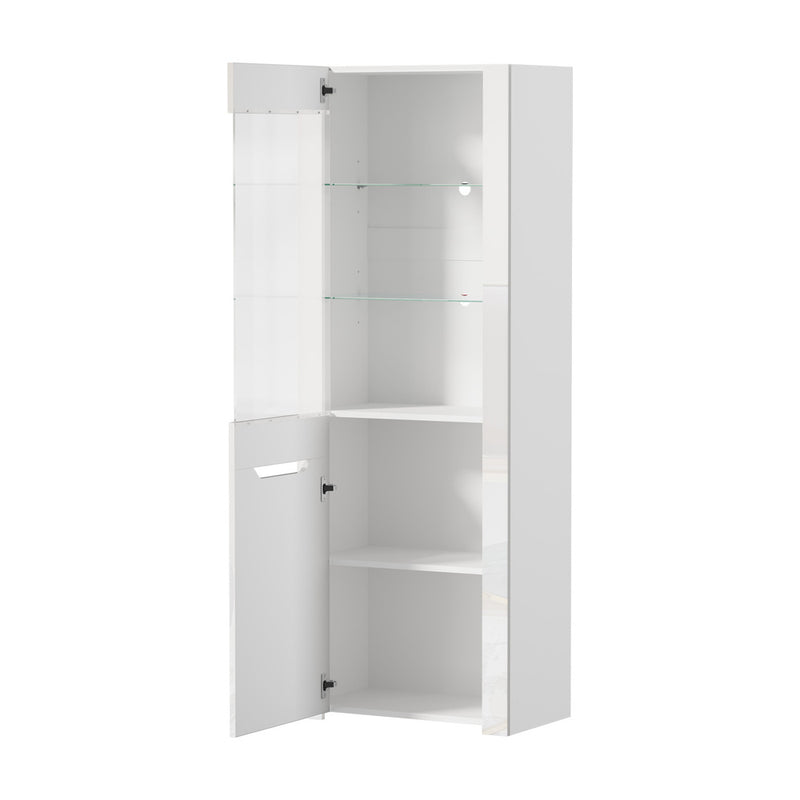Oikiture Display Cabinet Sideboard High Gloss Cupboard LED White