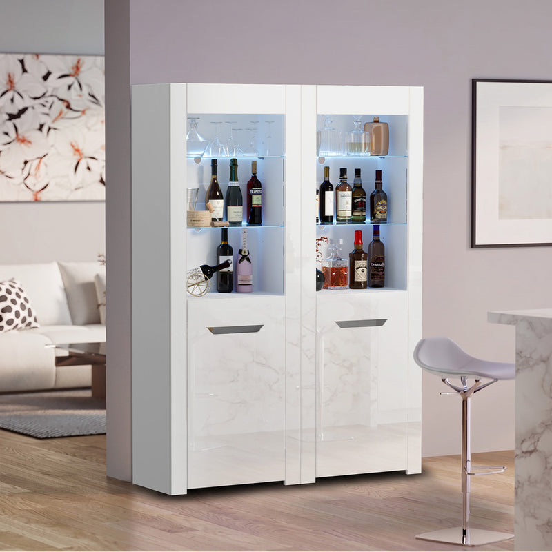 Oikiture Display Cabinet Sideboard High Gloss Cupboard LED White