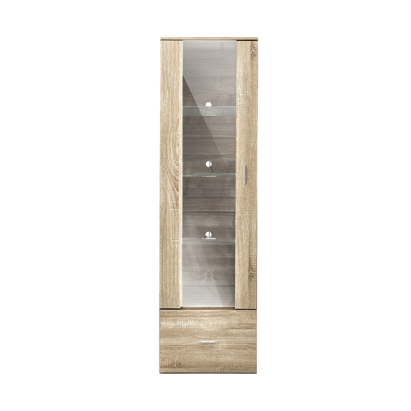Oikiture Display Cabinet Buffet Sideboard LED Light High Gloss Door Natural