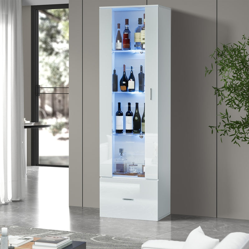 Oikiture Buffet Sideboard LED High Gloss Glass Door White
