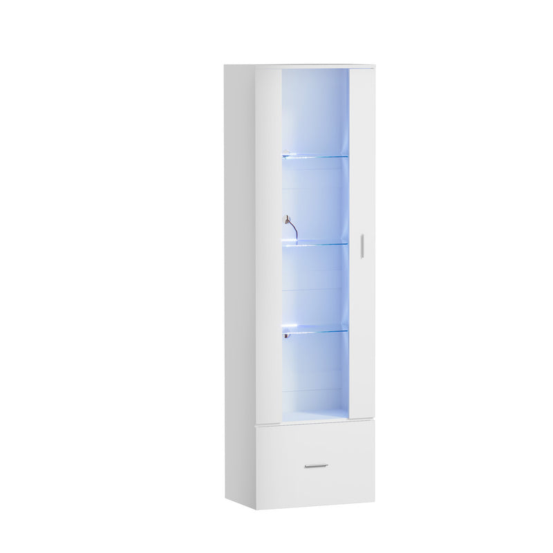 Oikiture Buffet Sideboard LED High Gloss Glass Door White