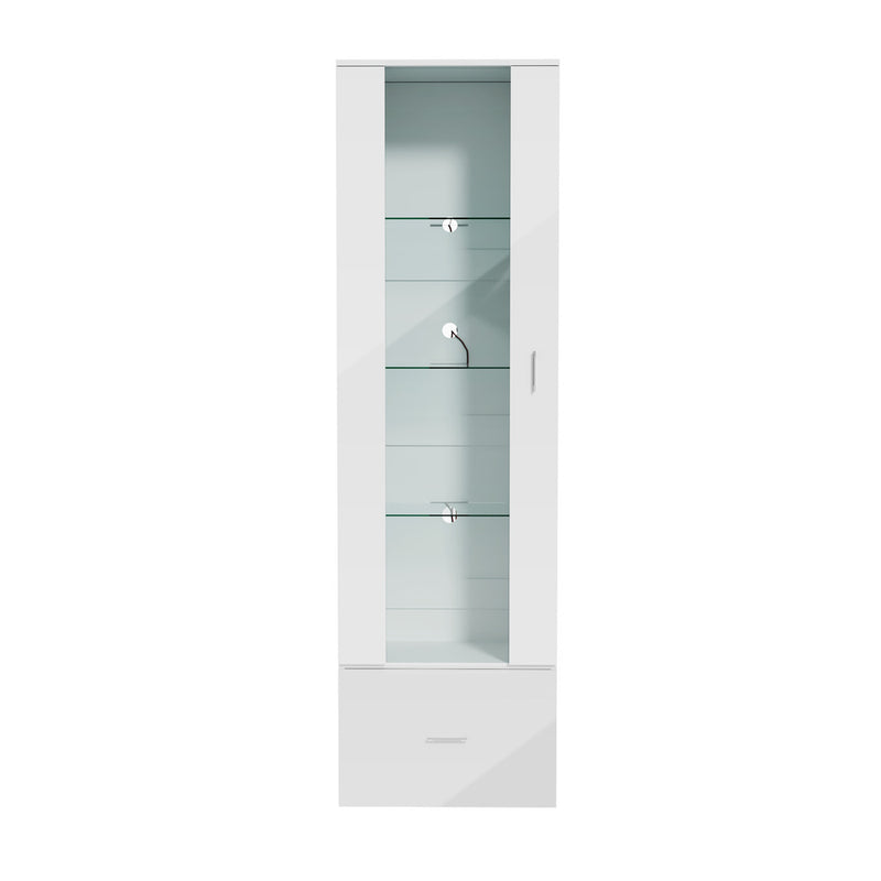 Oikiture Buffet Sideboard LED High Gloss Glass Door White