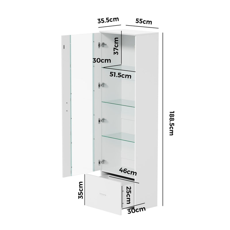 Oikiture Buffet Sideboard LED High Gloss Glass Door White