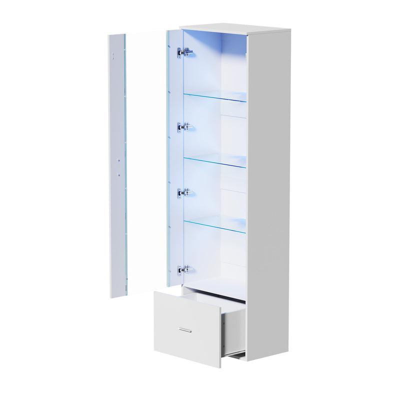 Oikiture Buffet Sideboard LED High Gloss Glass Door White