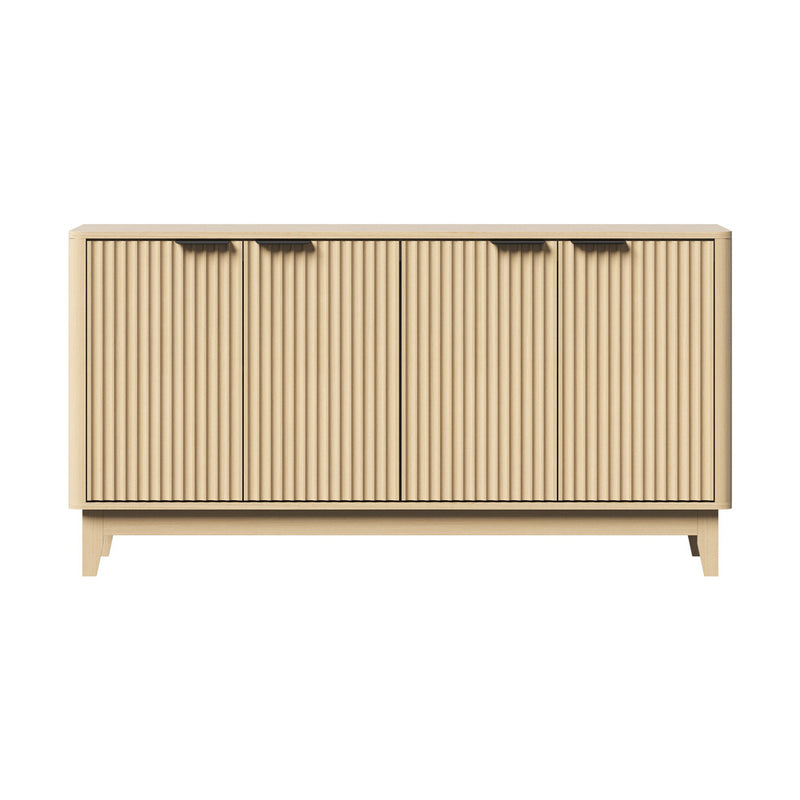 Oikiture Buffet Sideboard Storage Cabinet 4 Doors Cupboard Natural