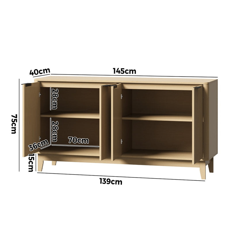 Oikiture Buffet Sideboard Storage Cabinet 4 Doors Cupboard Natural