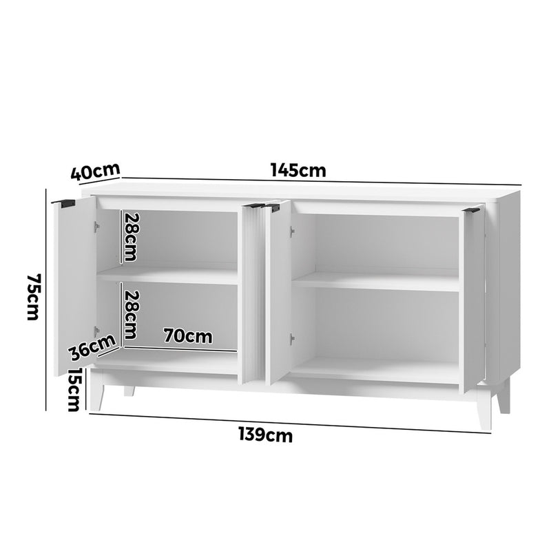 Oikiture Buffet Sideboard Storage Cabinet 4 Doors Cupboard White