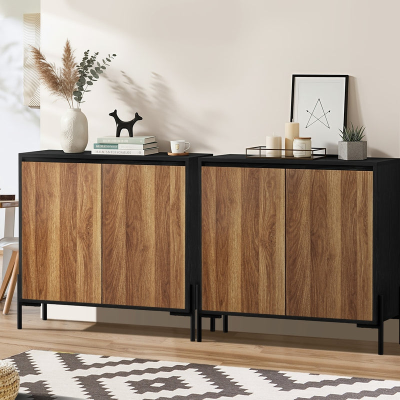 Oikiture 2x Sideboard Storage Cabinet Cupboard 2 Doors Table Walnut