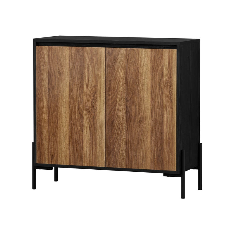 Oikiture 2x Sideboard Storage Cabinet Cupboard 2 Doors Table Walnut