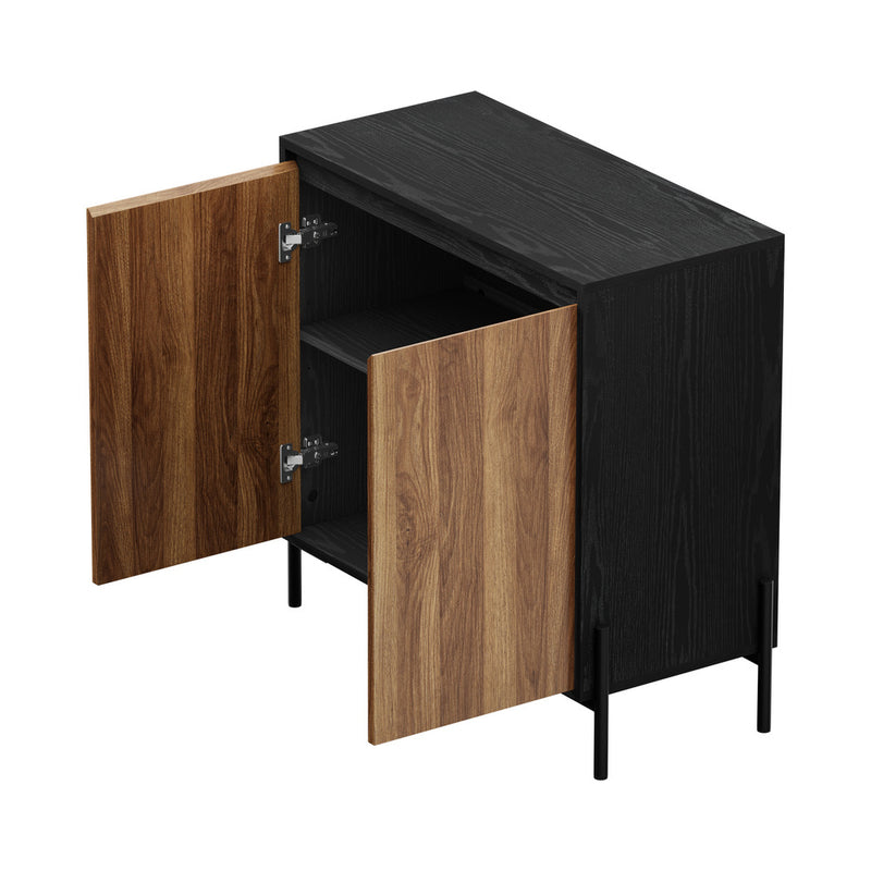 Oikiture 2x Sideboard Storage Cabinet Cupboard 2 Doors Table Walnut