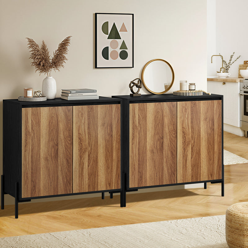 Oikiture 2x Sideboard Storage Cabinet Cupboard 2 Doors Table Walnut