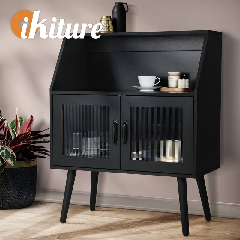 Oikiture Sideboard with Open Shelf and Glass Doors