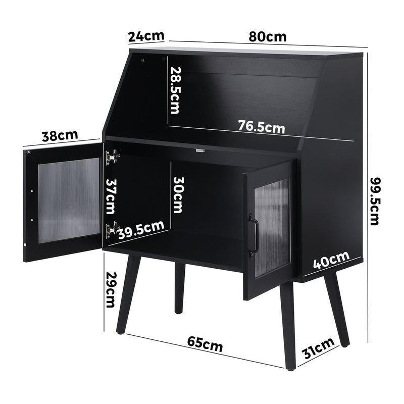 Oikiture Sideboard with Open Shelf and Glass Doors