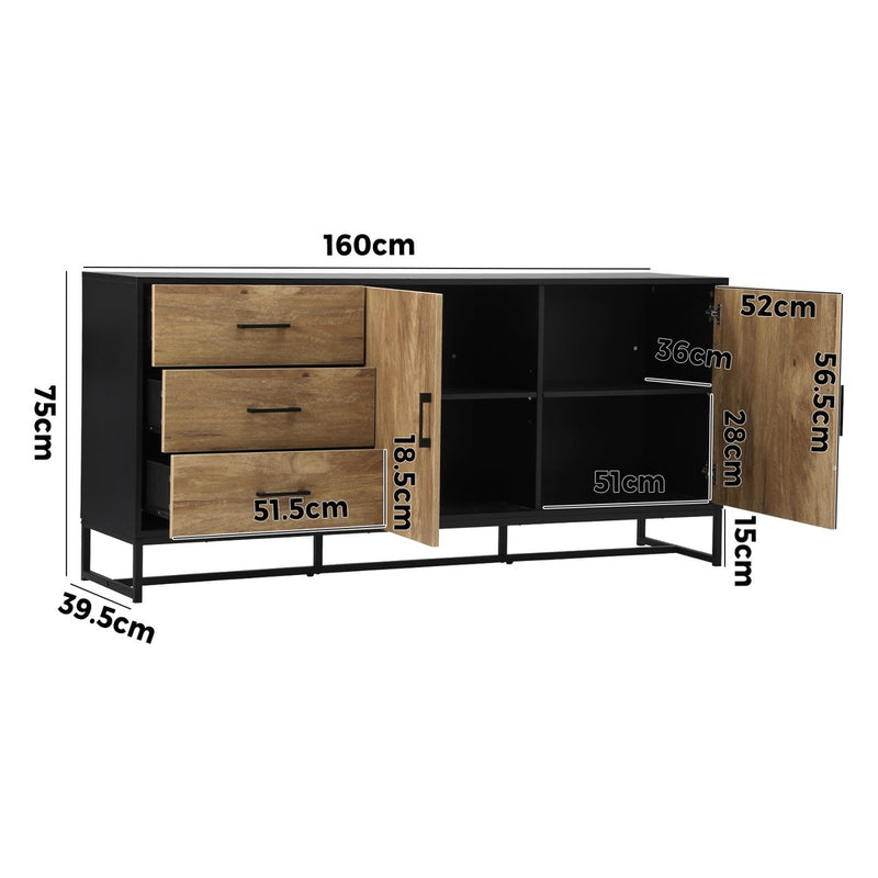 Oikiture Buffet Sideboard Cupboard Cabinet 3 Drawers 2 Door