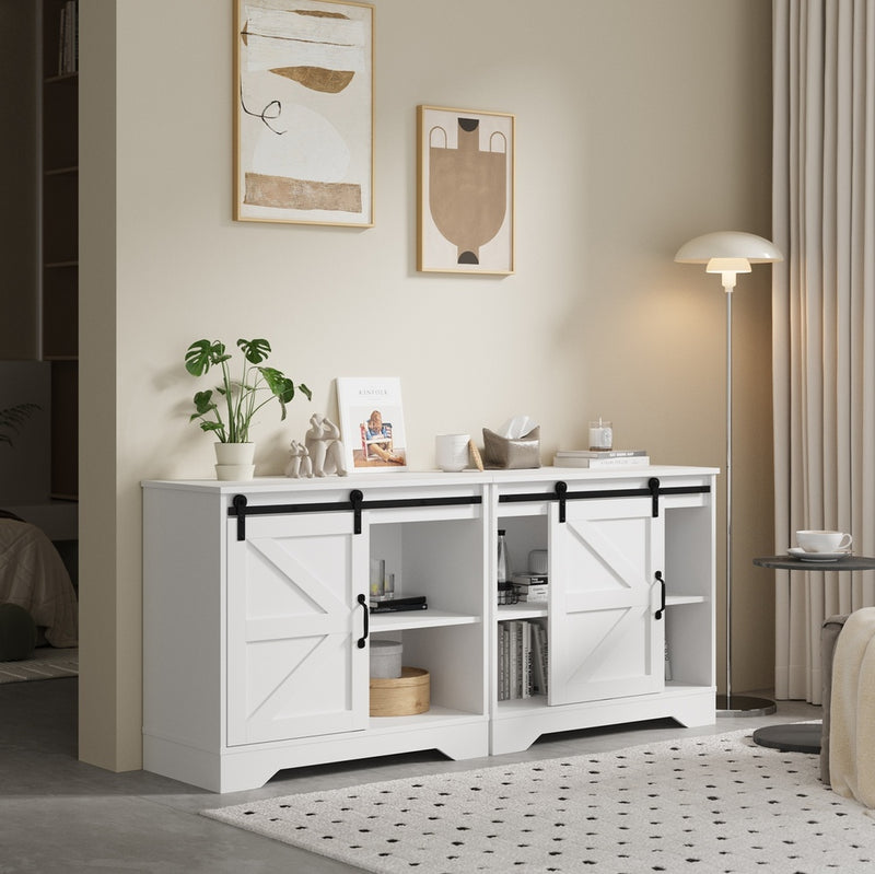 Oikiture Buffet Sideboard Cabinet Pantry Storage Cupboard Sliding Door White