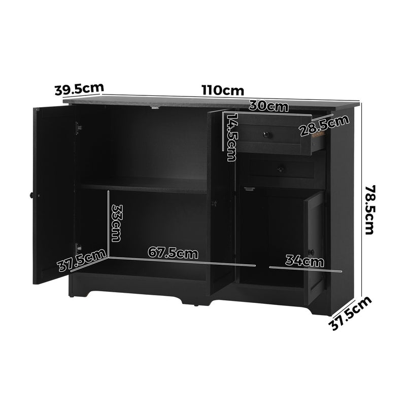 Oikiture Buffet Sideboard Kitchen Hallway Drawers Table Black