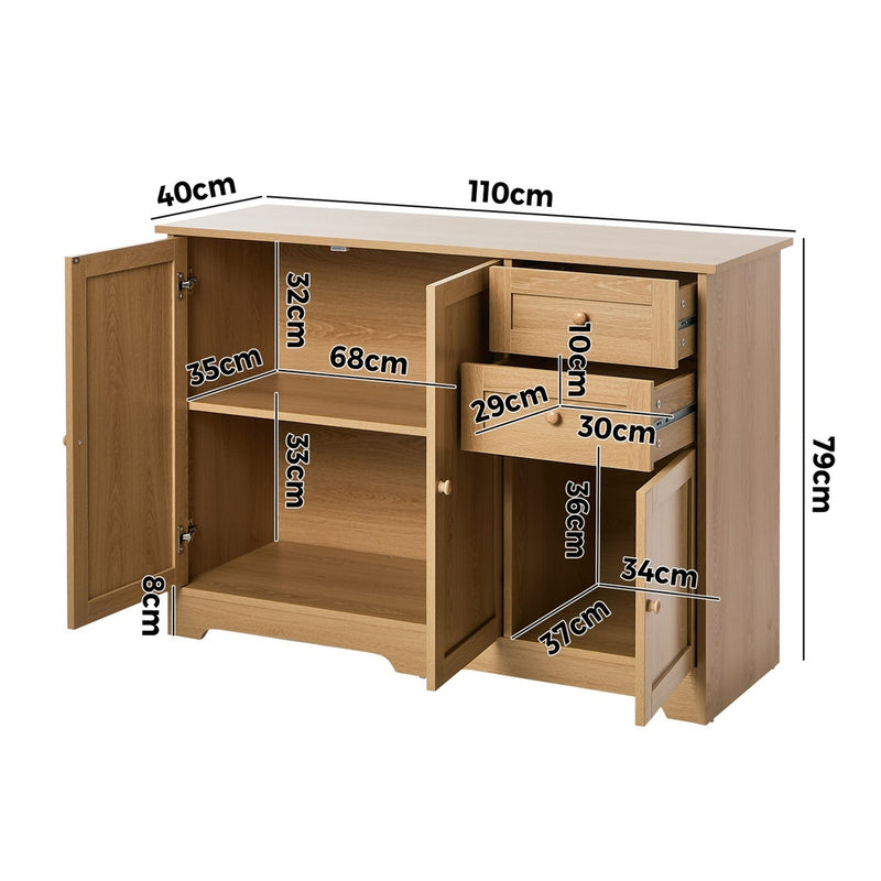 Oikiture Buffet Sideboard Storage Cabinet Hallway Cupboard Natural
