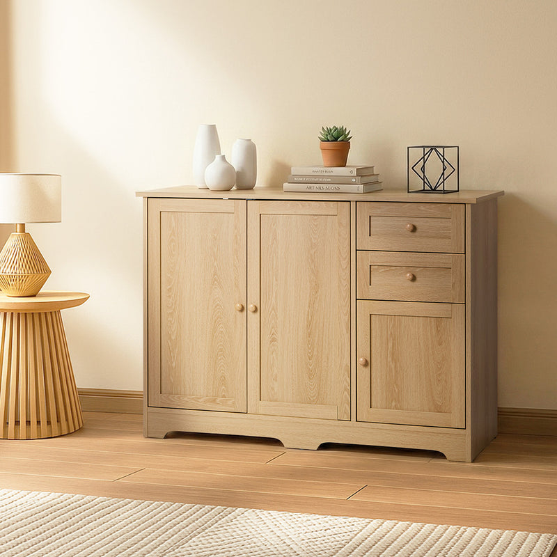 Oikiture Buffet Sideboard Storage Cabinet Hallway Cupboard Natural