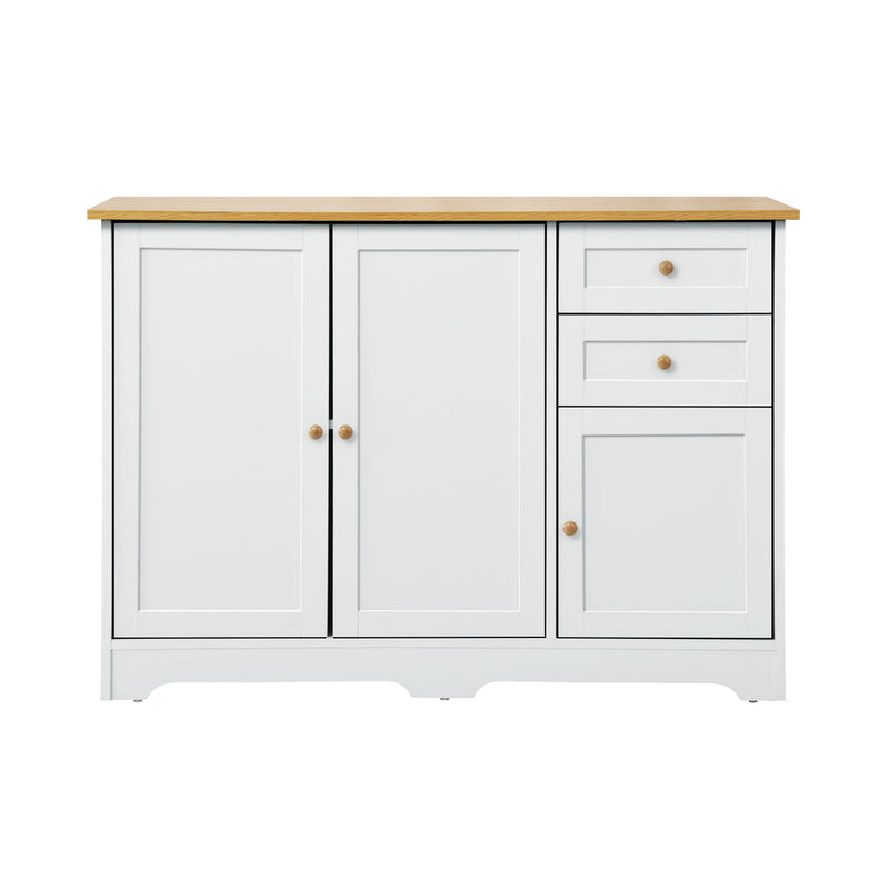 Oikiture Sideboard with 2 Drawers and 2 Cabinet White&Wood
