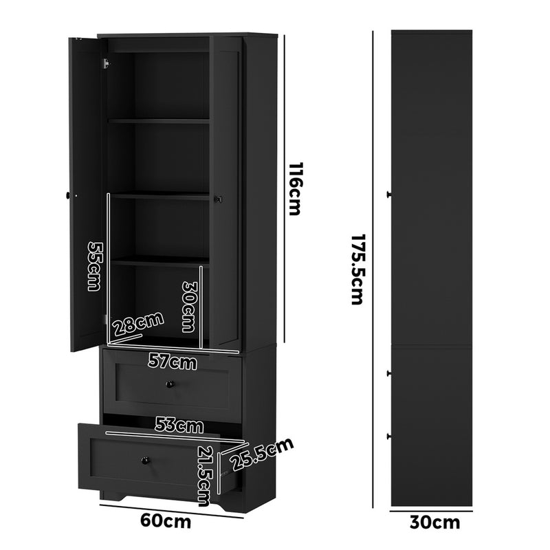 Oikiture Buffet Sideboard Cabinet Kitchen Cupboard Black