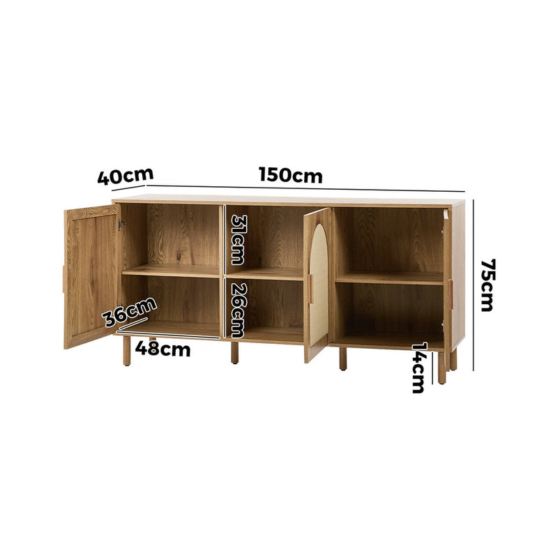 Oikiture Sideboard Storage Cabinet Cupboard Hallway Table Rattan Doors