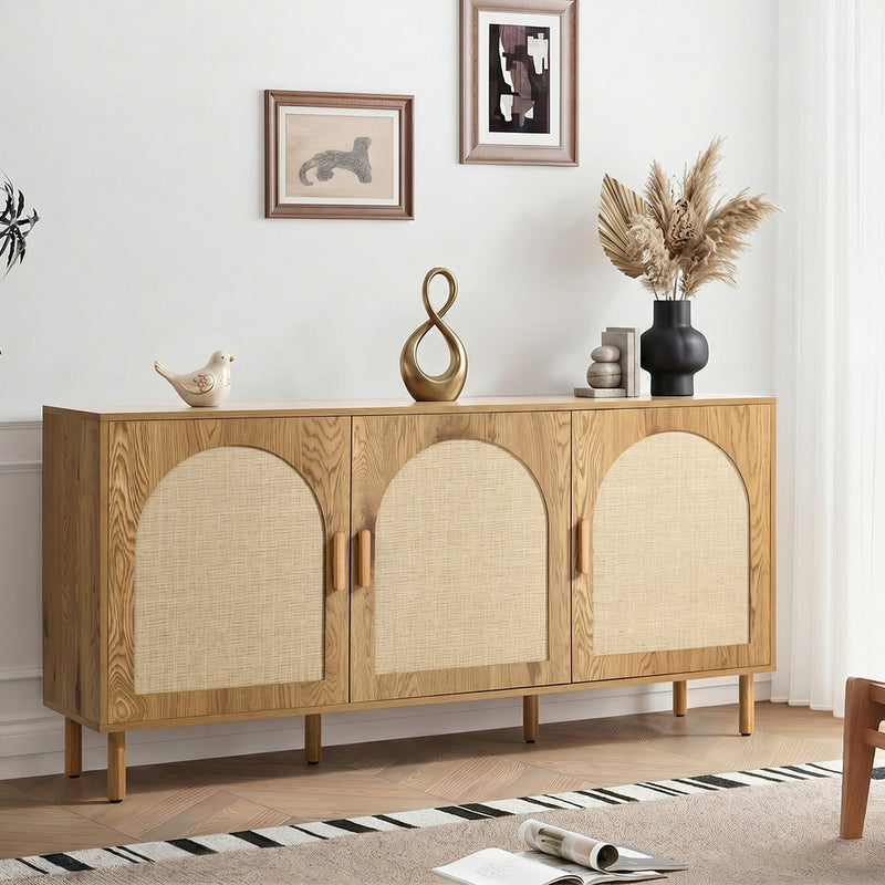 Oikiture Sideboard Storage Cabinet Cupboard Hallway Table Rattan Doors