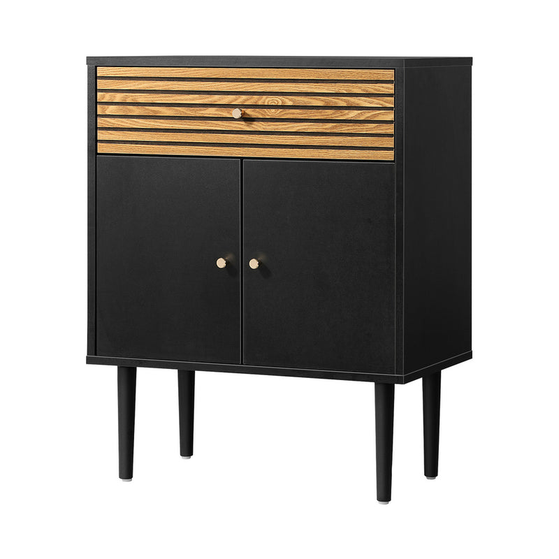Oikiture Sideboard with Drawer and Cabinet Black&Wooden