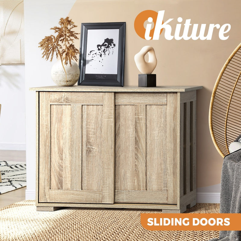 Oikiture Sideboard with Sliding Doors Wooden