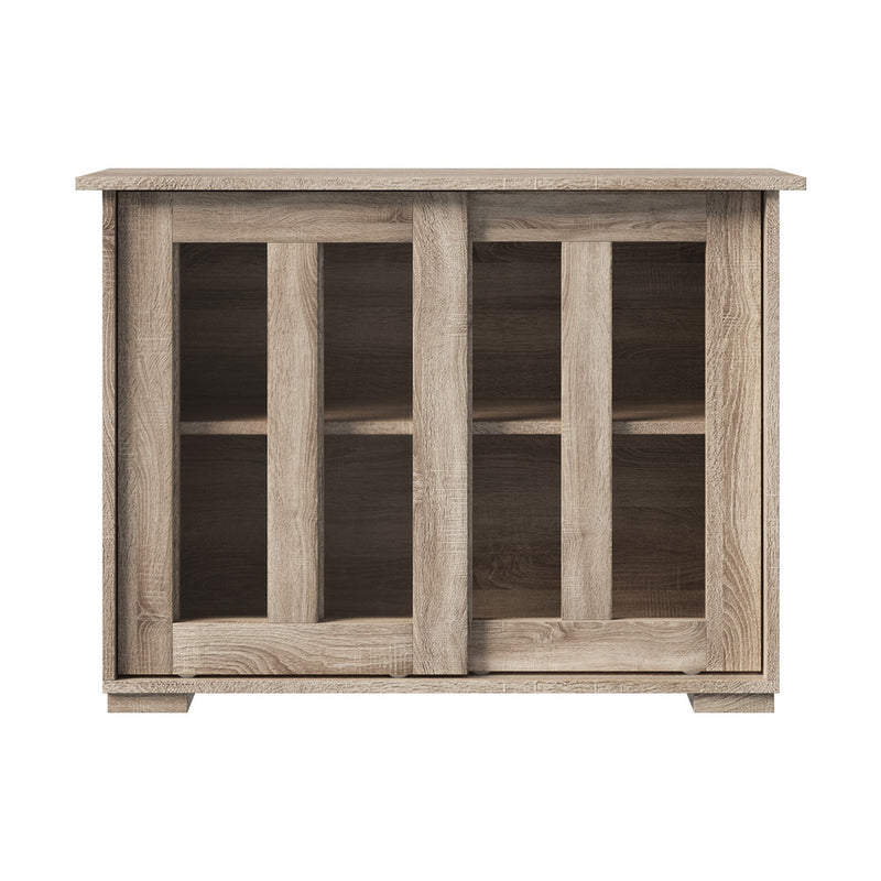 Oikiture Sideboard Buffet Glass Sliding Door Natural