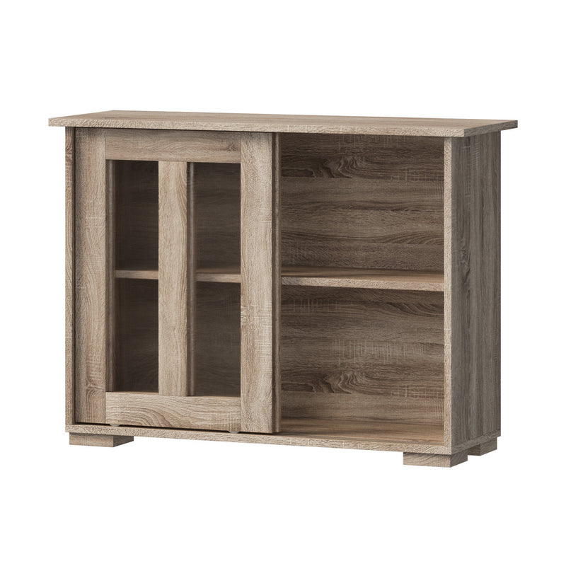 Oikiture Sideboard Buffet Glass Sliding Door Natural