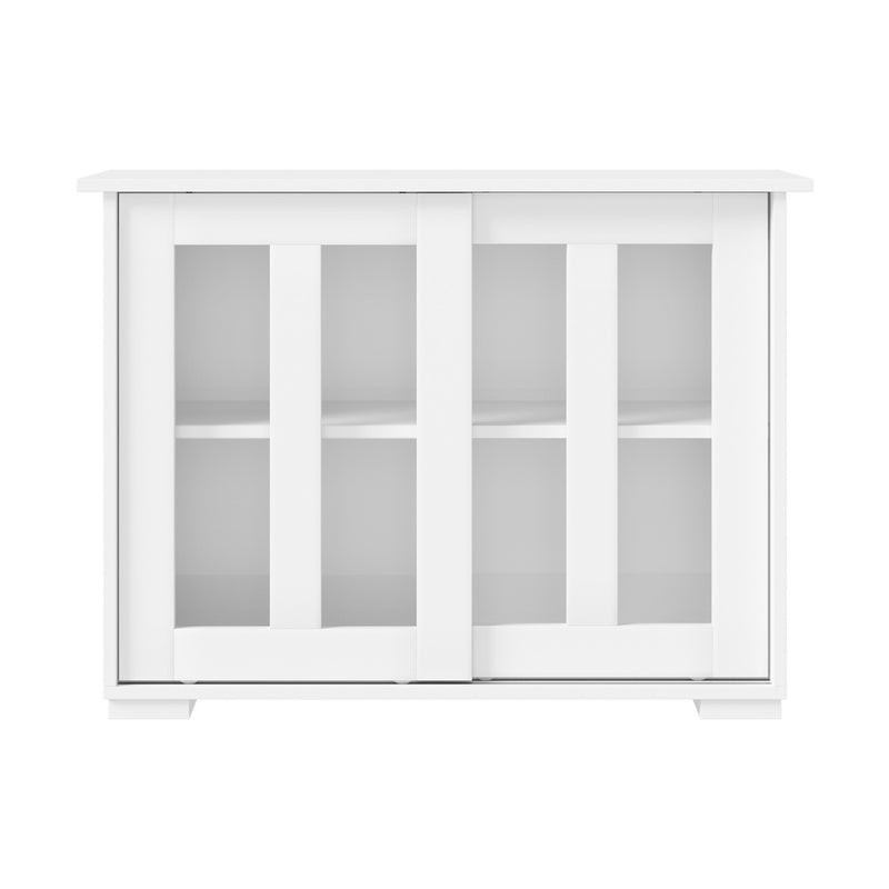 Oikiture Sideboard Buffet Glass Sliding Door White