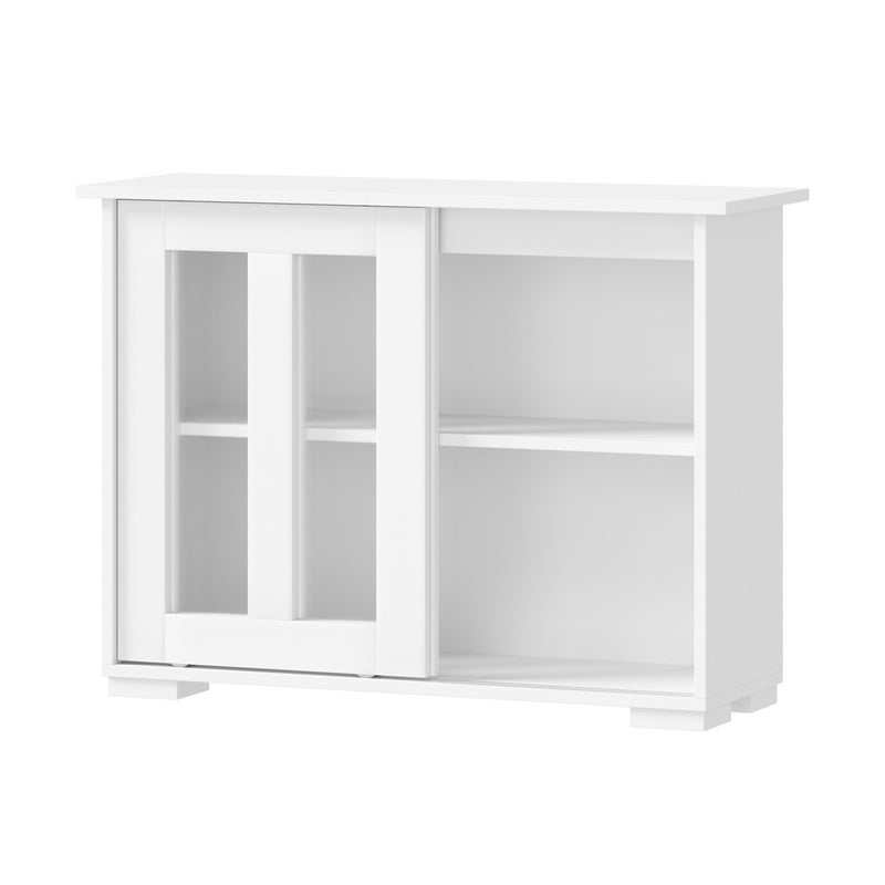 Oikiture Sideboard Buffet Glass Sliding Door White