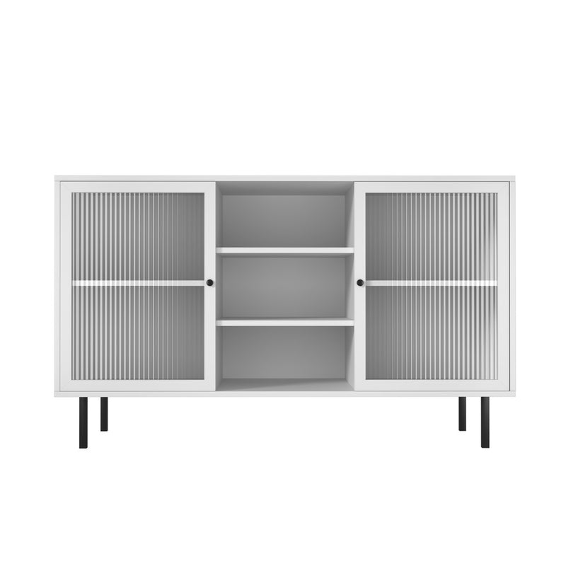 Oikiture Sideboard Buffet Tempered Glass Door 2 Drawers White