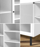 Oikiture Sideboard Buffet Tempered Glass Door 2 Drawers White