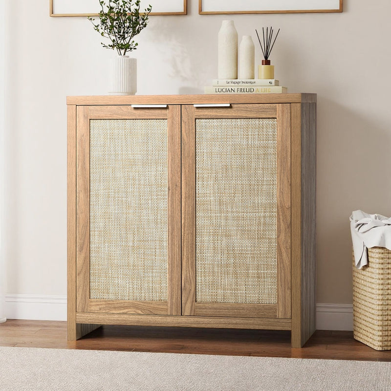 Oikiture Buffet Sideboard Rattan Storage Cabinet Kitchen Hallway Table