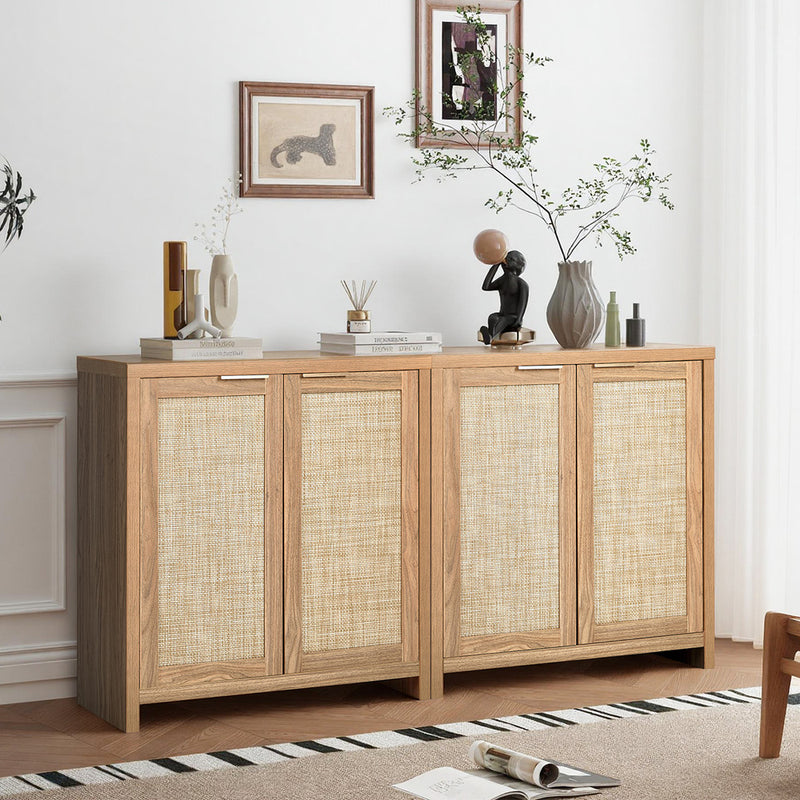 Oikiture Buffet Sideboard Rattan Storage Cabinet Kitchen Hallway Table