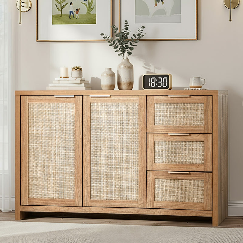 Oikiture Buffet Sideboard Cabinet Rattan 3 Drawer Hallway Table