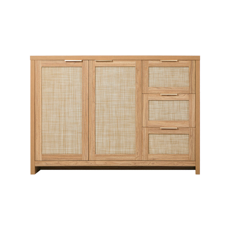 Oikiture Buffet Sideboard Cabinet Rattan 3 Drawer Hallway Table