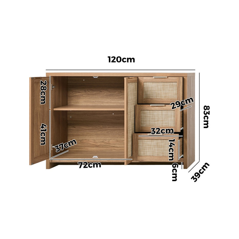 Oikiture Buffet Sideboard Cabinet Rattan 3 Drawer Hallway Table