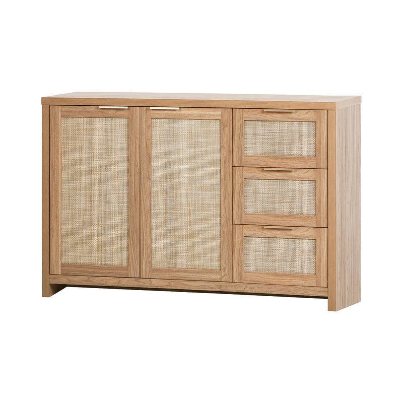 Oikiture Buffet Sideboard Cabinet Rattan 3 Drawer Hallway Table