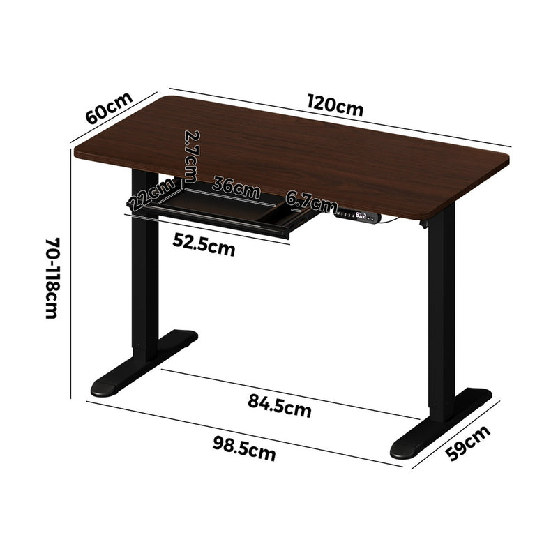 Oikiture 120cm Electric Standing Desk With Drawer Adjustable Black