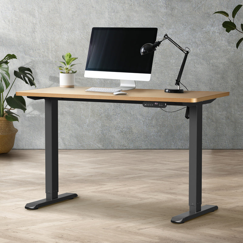 Oikiture 120CM Electric Standing Desk Single Motor Black&Oak