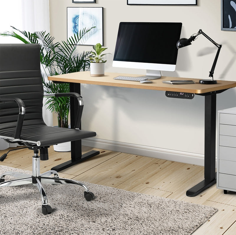 Oikiture 120CM Electric Standing Desk Single Motor Black&Oak