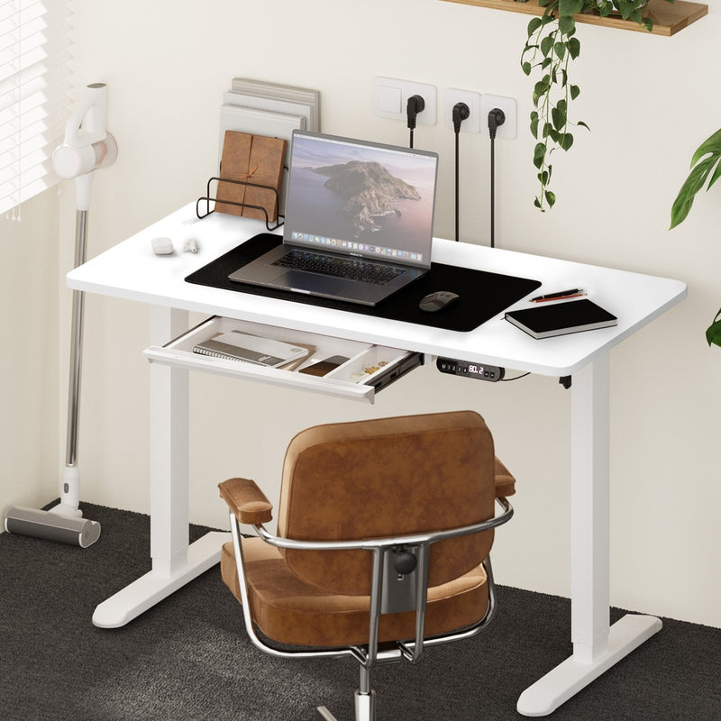 Oikiture 120cm Electric Standing Desk With Drawer Adjustable White