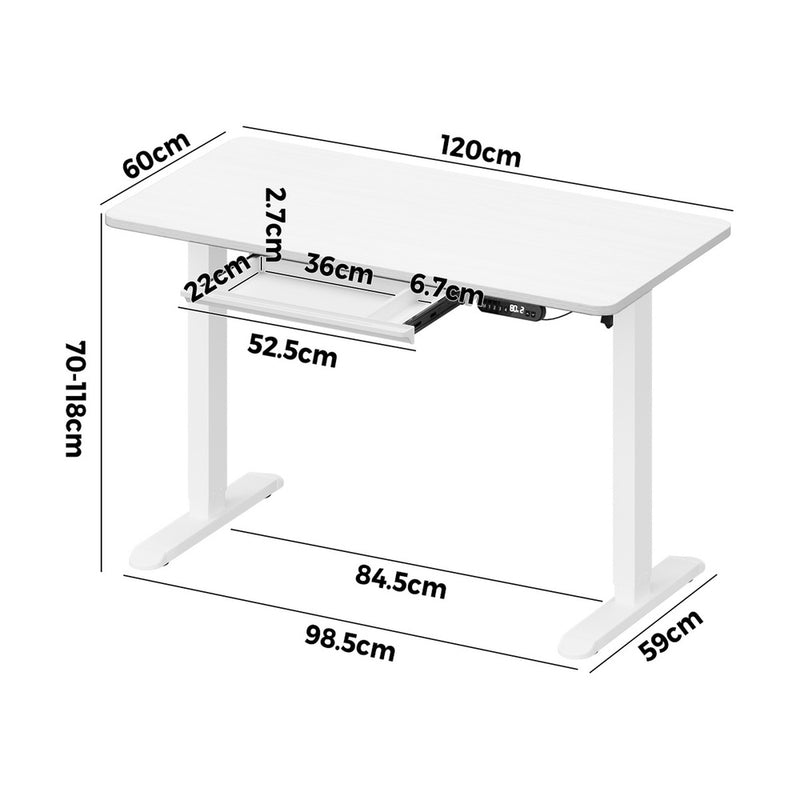 Oikiture 120cm Electric Standing Desk With Drawer Adjustable White